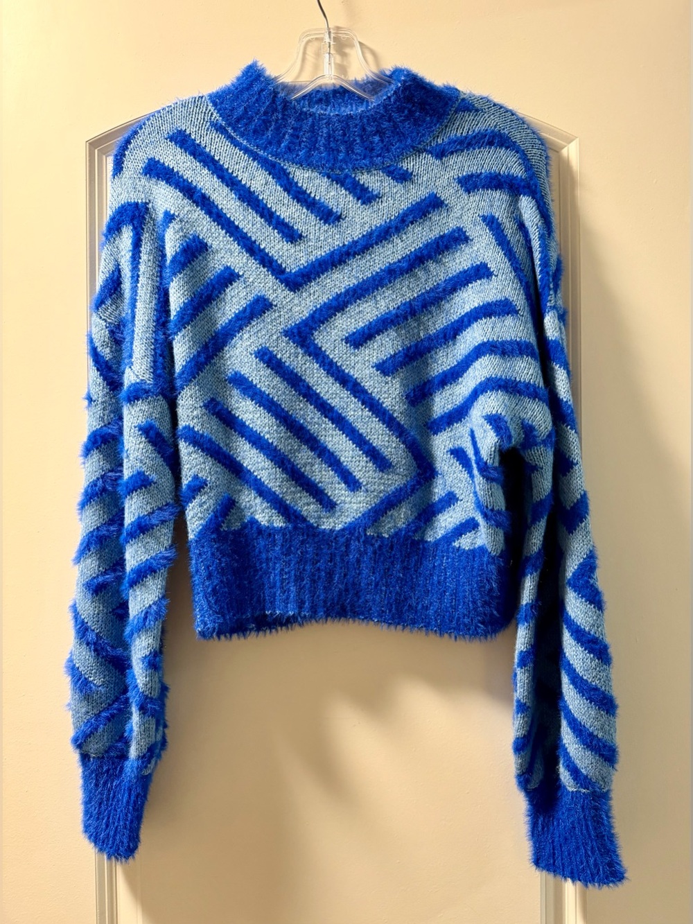 Blue Patterned Cropped Sweater | Women’s S